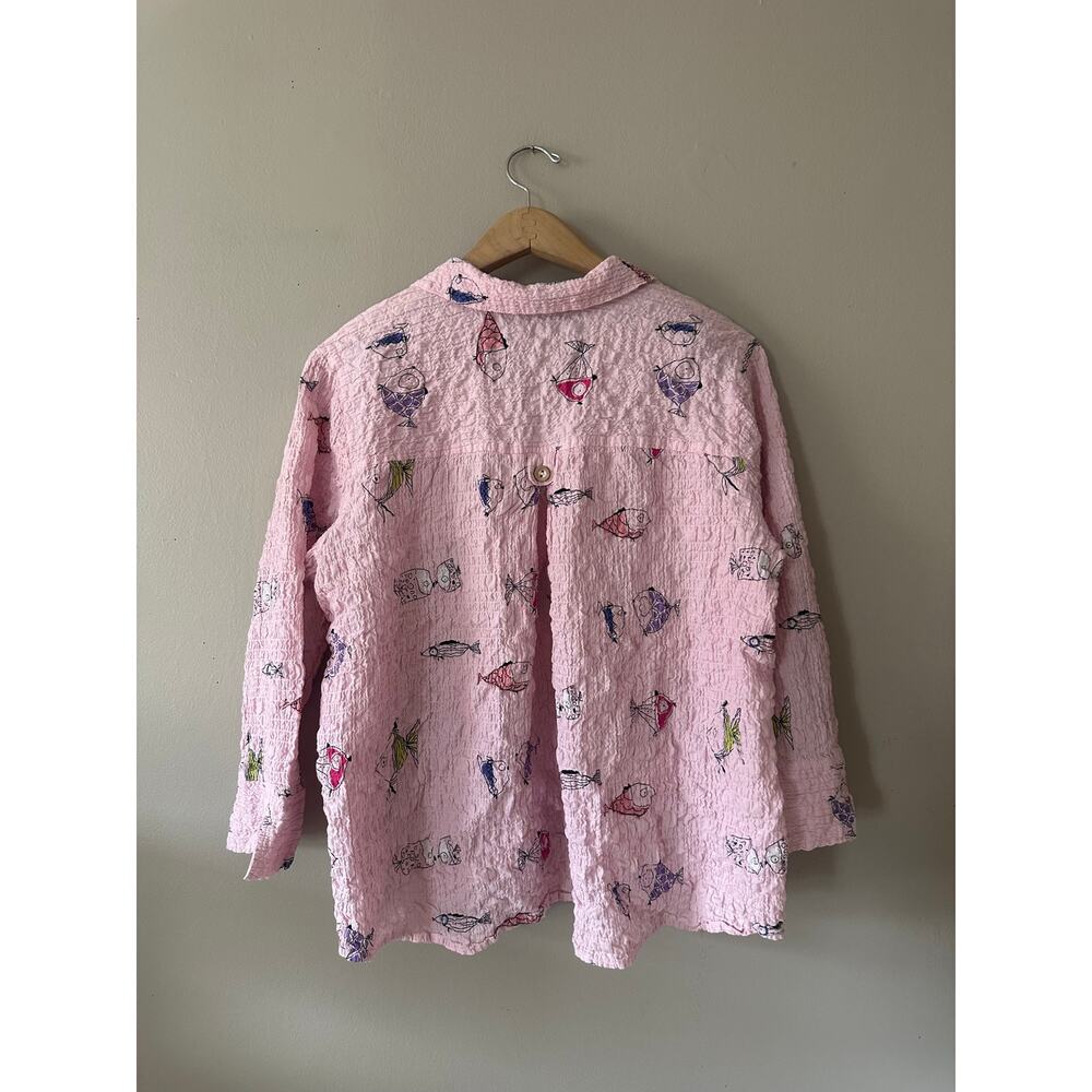 Habitat Clothing Pink Fish Print Gauze Button Up Size XL - Picture 7 of 8